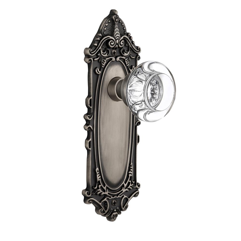 Nostalgic Warehouse VICRCC Single Dummy Victorian Plate with Round Clear Crystal Knob without Keyhole in Antique Pewter